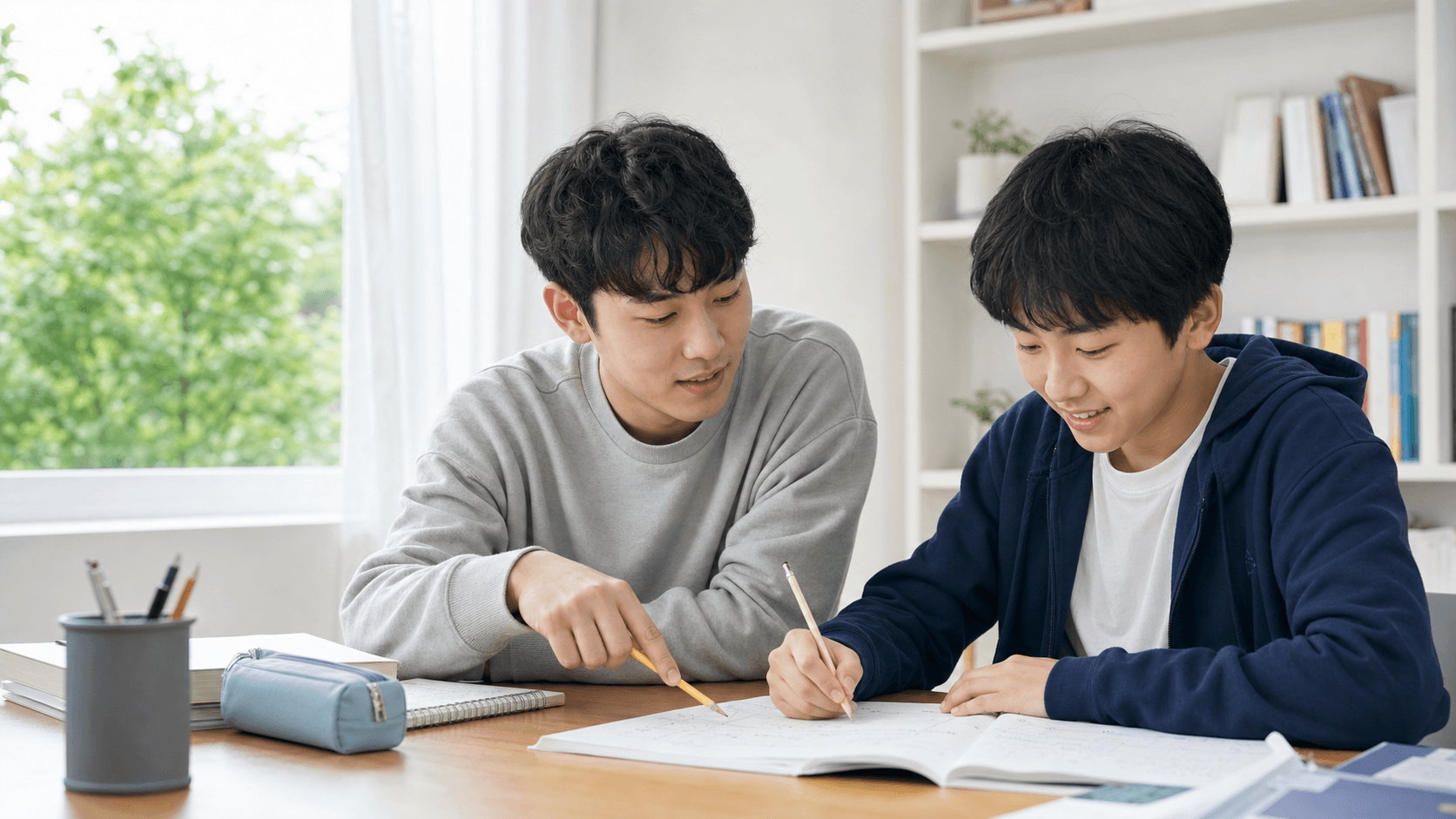 선생님과 학생이 함께 수학 문제를 풀고 있는 모습